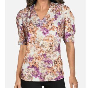 Premise Floral V-Neck Blouse Purple Orange